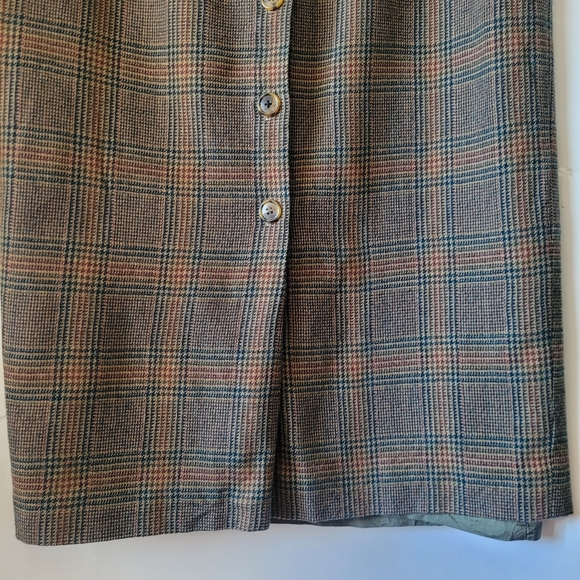 Vintage 100% Wool Glen Plaid Button-front Midi Skirt 10 Academia Heritage - Picture 4 of 15